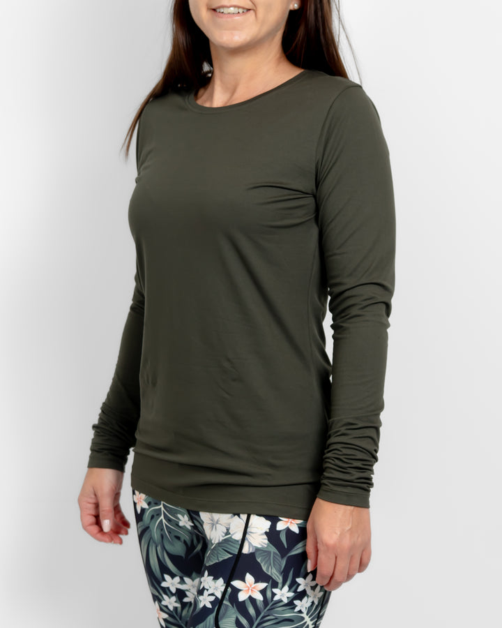 Mira Fitted Deep Olive Long-Sleeve