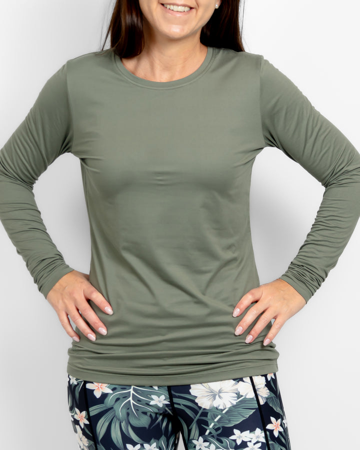 Mira Fitted Dusty Green Long-Sleeve